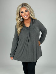 25 SLS {Sweet As You} Charcoal Pleated Top w/Free Collar PLUS SIZE XL 2X 3X