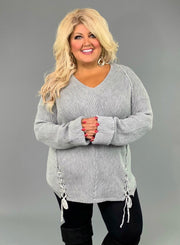 SLS-S {Just Enjoy It} "UMGEE" Gray Ribbed Sweater with Detail