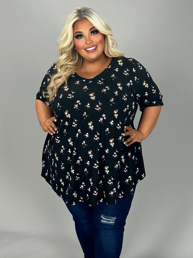 37 PSS {Brunch And Go} Black Small Floral V-Neck Top EXTENDED PLUS SIZE 3X 4X 5X