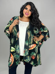 24 OT-C {The Palm Effect} Black Palm Leaf Print Kimono PLUS SIZE 3X