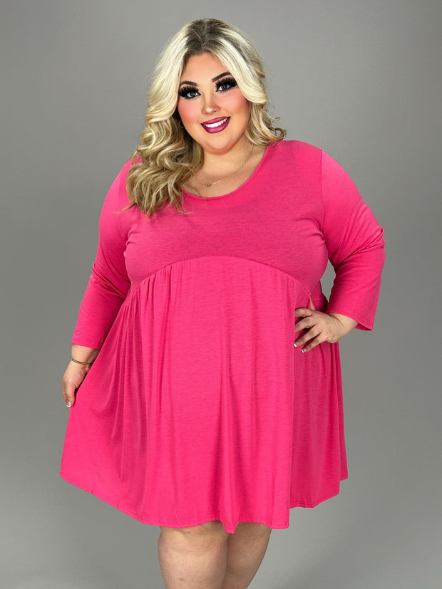 SALE!! 66 SQ {Quite The Catch} Fuchsia Round Neck Babydoll Dress CW EXTENDED PLUS SIZE 4X 5X