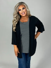 24 OT {Out Of The Shadows} Black 3/4 Sleeve Cardigan PLUS SIZE 1X 2X 3X