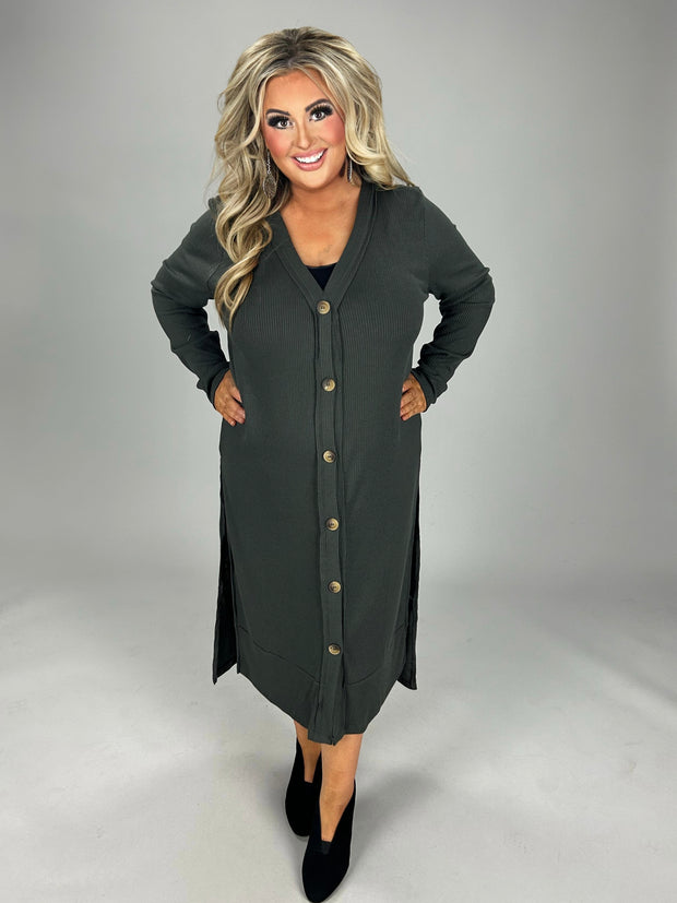 SALE! 23 OT-N {Close To You} Ash Grey Ribbed Button Up Duster PLUS SIZE 1X 2X 3X