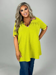 29 CP {Perfect Balance} Pistachio Textured Top w/Floral Trim PLUS SIZE 1X 2X 3X