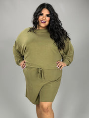 21 SET-K {The Good Life} Light Olive Long Sleeve Short Set PLUS SIZE 1X 2X 3X