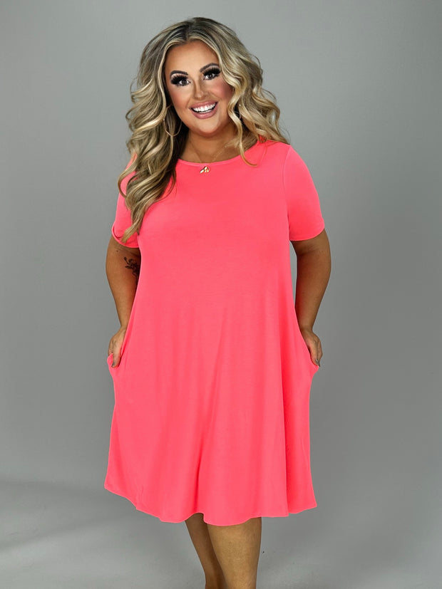 51 SSS {Perfectly You} Zenana Neon Coral Pink Dress PLUS SIZE 1X 2X 3X