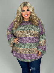 SALE!! 1-26 PLS {Mother Of The Jungle} Olive/Purple Leopard Striped Top EXTENDED PLUS SIZE 3X 4X 5X