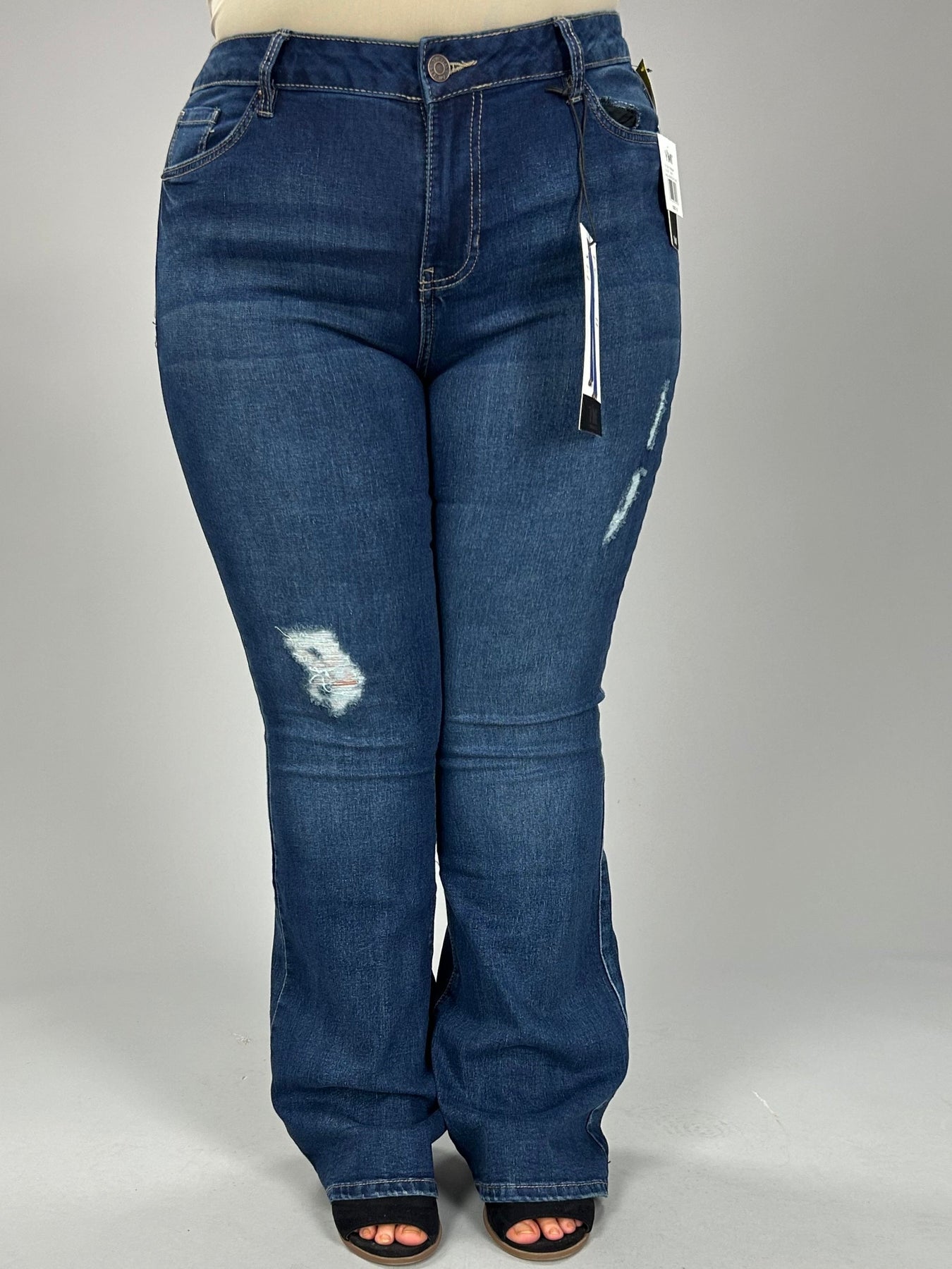 BT-P {YMI} Dark Indigo Distressed High Rise Flare Jeans PLUS SIZE