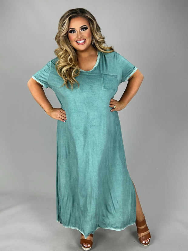 SALE!! LD-E {Sweet Charm} UMGEE Dusty Teal Mineral Washed Dress PLUS SIZE XL 1X 2X