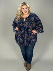 68 PQ {Fall Everyday} Navy Paisley Print Keyhole Top EXTENDED PLUS SIZE 3X 4X 5X