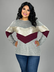 SALE! 29 CP-H {Like A Champ} Grey Maroon Metallic Top PLUS SIZE XL 2X 3X