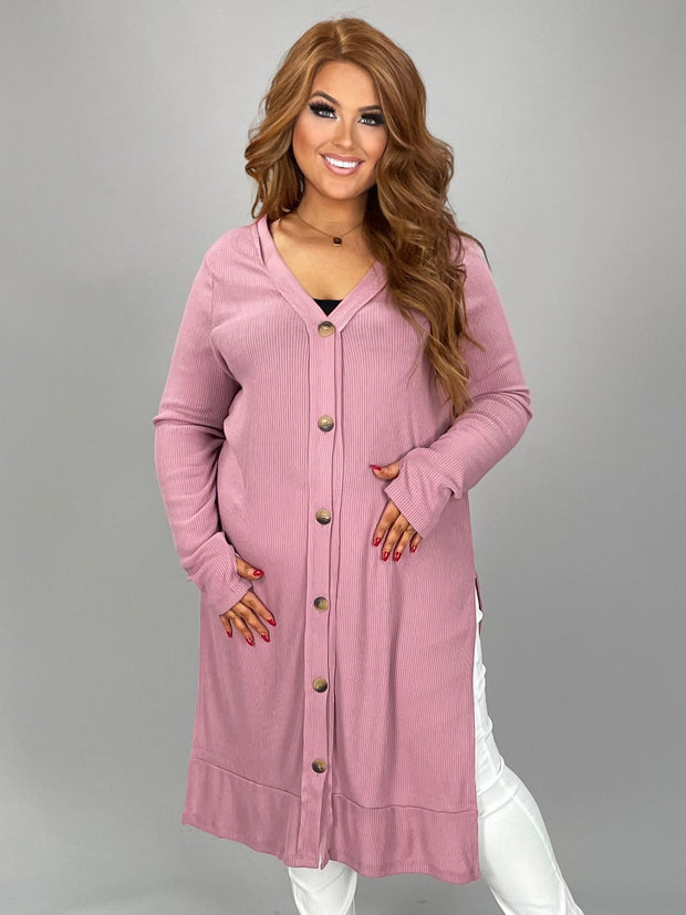 SALE!  24 OT-R {Close To You } Lt. Rose Ribbed Button Up Duster PLUS SIZE 1X 2X 3X