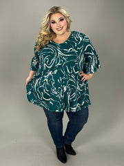 50 PSS {Your New Muse} Teal Swirl Babydoll V-Neck Top  EXTENDED PLUS SIZE 3X 4X 5X