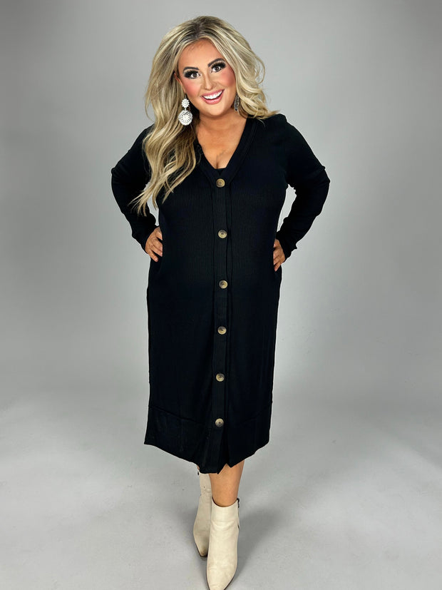 SALE!! 25 OT-T {Close To You} Black Ribbed Button Up Duster PLUS SIZE 1X 2X 3X