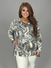 SALE!! 24 PLS [Saw You Looking} Olive/Grey Marbled Print Top PLUS SIZE 1X 2X 3X