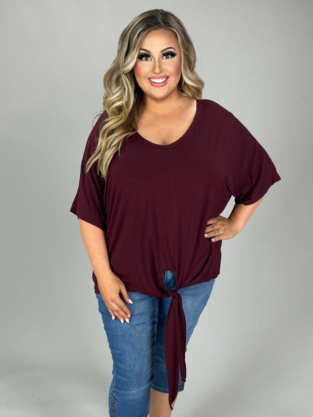 SALE!! 44 SSS-I {All Tied Up} Dk Burgundy V-Neck Front Tie Top PLUS SIZE 1X 2X 3X