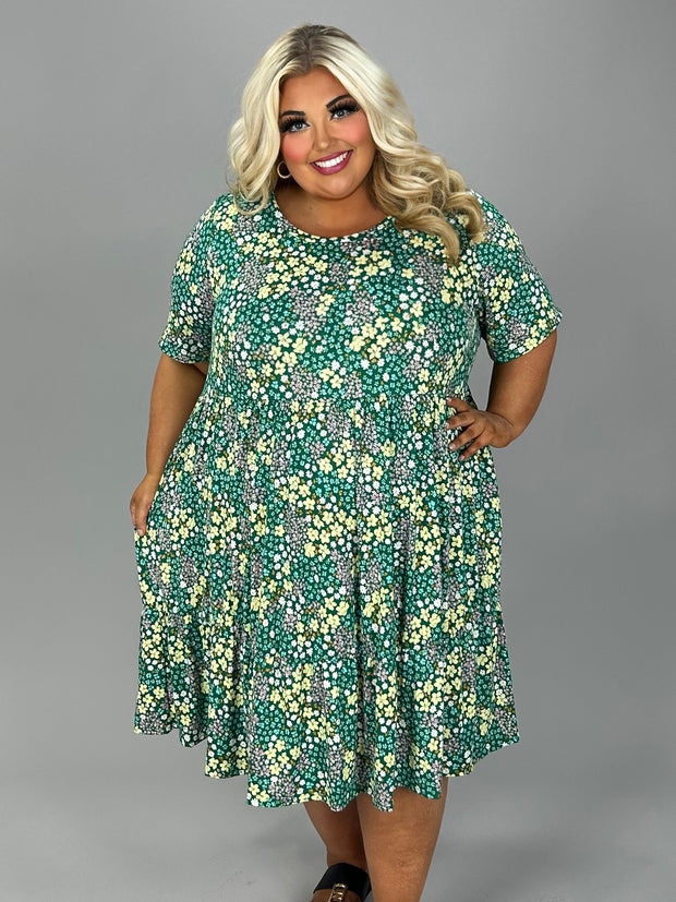 35 PSS {Clear Road To Flowers} Green Floral Tiered Dress CURVY BRAND!!! EXTENDED PLUS SIZE 4X 5X 6X