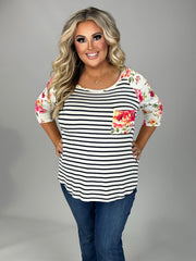 SALE!! 52 CP-D (Flirty Spring Fling) Ivory Stripe  Floral Tunic 1X 2X 3X Plus Size