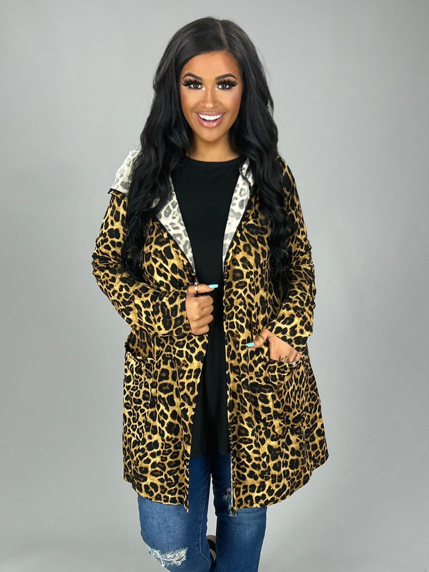 SALE! 22 OT-P {Hold On Tight} Leopard Hooded Cardigan PLUS SIZE XL 2X 3X