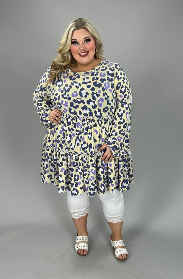 51 PLS  {Still Smiling} Yellow Purple Leopard Tiered Top EXTENDED PLUS SIZE 3X 4X 5X