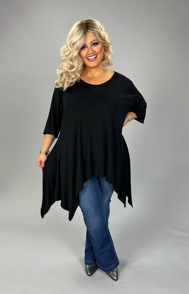 19 SSS {Late At Night} Black Asymmetrical Scoop Neck Top EXTENDED PLUS SIZE 4X 5X 6X