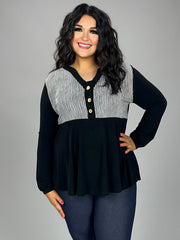 SALE!! 61 CP-A {Something More} Black Stripe Print V-Neck Top PLUS SIZE 1X 2X 3X