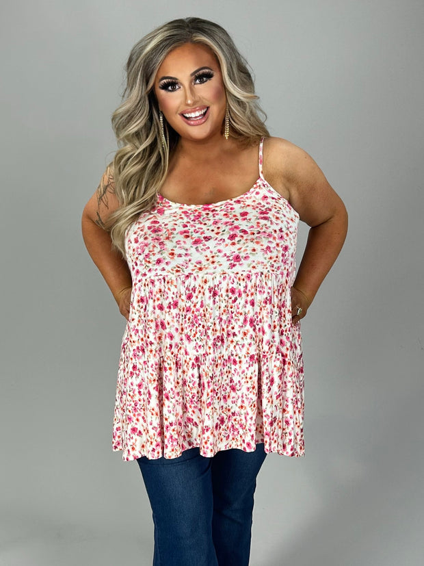 25 SV-M {Feeling Cute} Blush Floral Tiered Top PLUS SIZE 1X 2X 3X