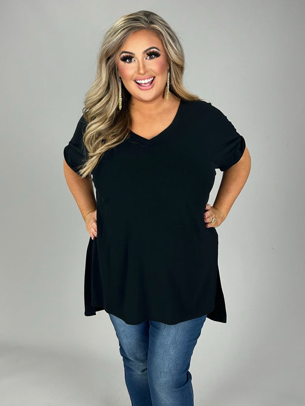 SALE!! 72 SSS-G {Up Your Game} Black V-Neck Tunic W/Side Slits Plus Size 1X 2X 3X