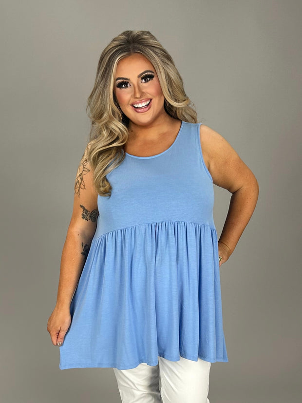 SALE!! 75 SV {Never Better} Spring Blue Sleeveless Babydoll Top PLUS SIZE 1X 2X 3X