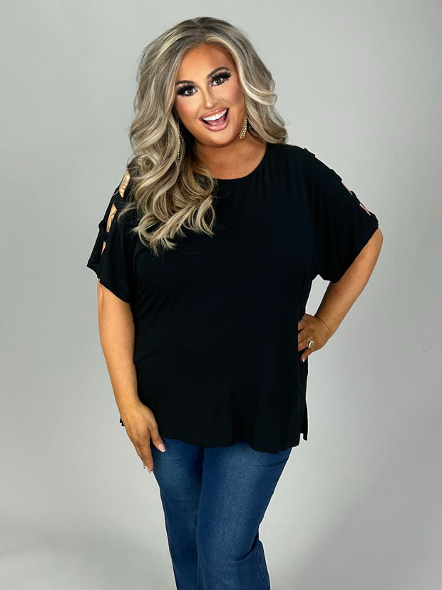 24 OS-G {One Smart Cookie} Black Ladder Sleeve Top PLUS SIZE 1X 2X 3X
