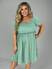92 PSS-Y {Walking In Paradise} Green Floral Smocked Dress PLUS SIZE 1X 2X 3X