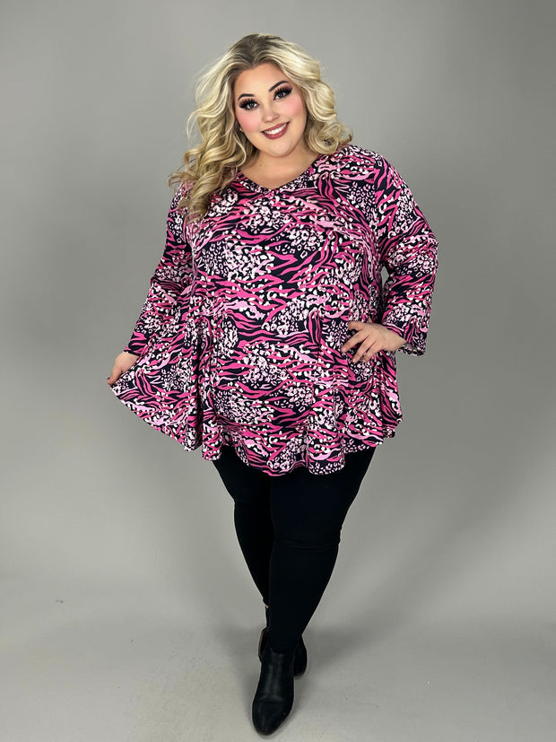 13 PSS {Cool Girl Energy} Fuchsia Mixed Animal Print Top EXTENDED PLUS SIZE  3X 4X 5X