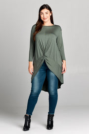 28 SQ {Defying Expectations} Olive Hi-Lo Tunic w/ Tie  PLUS SIZE XL 2X 3XDetail