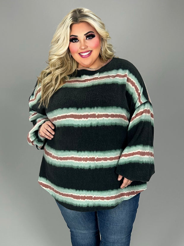 SALE!! 12 PLS {Here Comes Trouble} Black w/Teal & Mauve Striped Top EXTENDED PLUS SIZE 3X 4X 5X