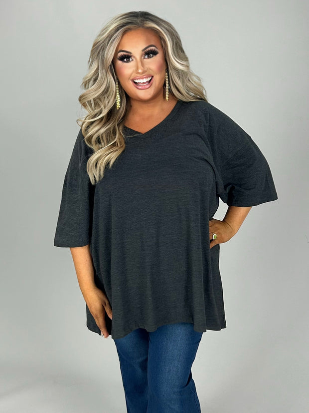 SALE!! 46 SSS-F {Charm Me} Charcoal Oversized V-Neck Top  PLUS SIZE 1X 2X 3X