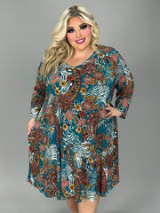 59 PQ {Path To Change} Teal Paisley V-Neck Dress EXTENDED PLUS SIZE 3X 4X 5X