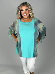 SALE!! 69 CP-A {Learn To Fly} Mint Top W/Fringe Sleeves PLUS SIZE 1X 2X 3X