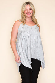 20 SV {Cue The Shine} VOCAL Grey Studded Sleeveless Top PLUS SIZE XL 1X 2X