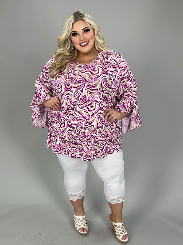 20 PQ {Pages Turned} Purple Swirl Cascading Sleeve Top EXTENDED PLUS SIZE 4X 5X 6X