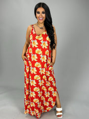 LD-R {Hide Your Crazy} Red Floral Maxi Dress PLUS SIZE XL 2X 3X