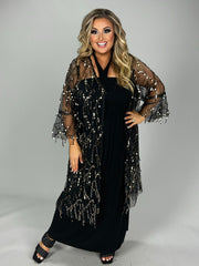 1-89 OT {Glitzy Time} Black Sheer Long Cardigan w/Sequins PLUS SIZE 1X 2X 3X