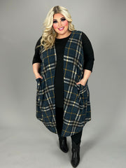 71 OT {The Town Beauty} CURVY BRAND Teal Plaid Vest PLUS SIZE XL 2X 3X