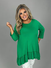 80 SQ {Move To Improve} Green Ruffle Hem Tunic PLUS SIZE 1X 2X 3X