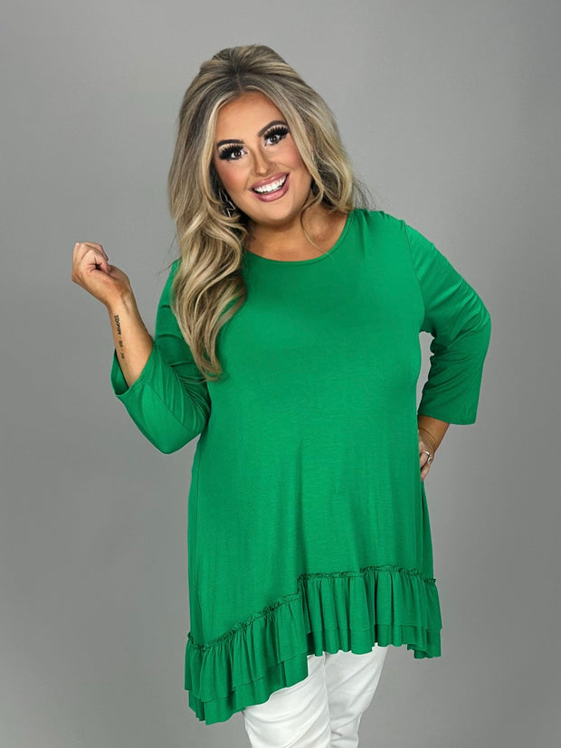 80 SQ {Move To Improve} Green Ruffle Hem Tunic PLUS SIZE 1X 2X 3X