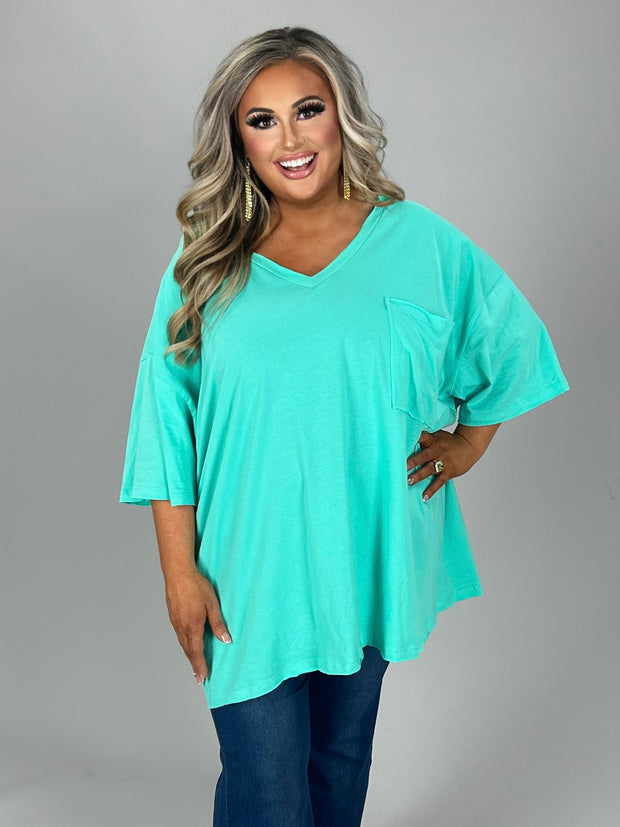 27 SSS {Happy As Can Be} Mint V-Neck Top w/Pockets PLUS SIZE 1X 2X 3X