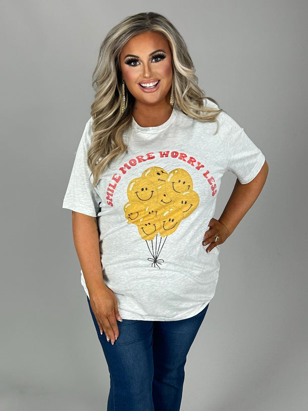 30 GT-E {Smile More Worry Less} Ash Grey Graphic Tee PLUS SIZE 1X 2X 3X