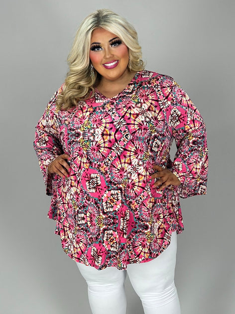 65 PQ {Bursting With Love} Pink Print V-Neck Tunic EXTENDED PLUS SIZE ...