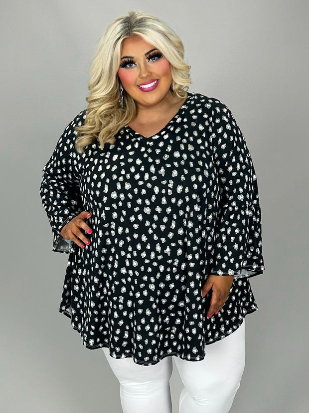 73 PQ {Know All About You} Black Leopard Print V-Neck Top EXTENDED PLUS SIZE 3X 4X 5X (True To Size)