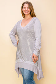 66 SD {Swing With Me} VOCAL GREY Rhinestone V-Neck Top