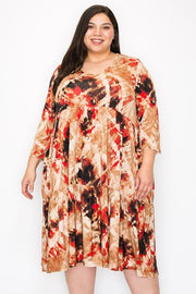 1-77 PQ {Set The Flourish} Mocha/Rust Print Tiered Dress EXTENDED PLUS SIZE 1X 2X 3X 4X 5X 6X